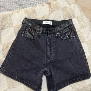 Abercrombie & Fitch Black Jean Shorts with Leather Trim